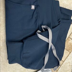Figs Navy Jogger Scrub Pants with Gray Drawstring